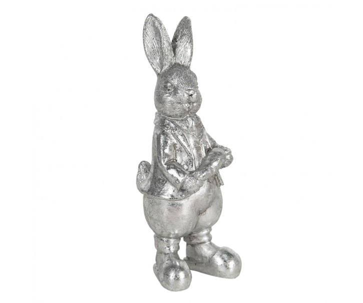 Stříbrná dekorace králíka s mrkví Métallique - 6*6*13 cm Clayre & Eef
