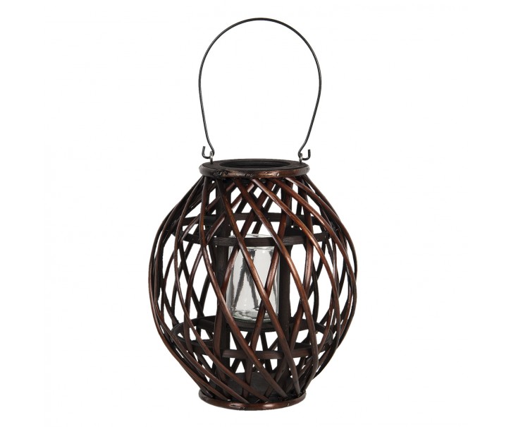 Hnědá závěsná dřevěná lucerna Eudo - Ø 26*30 cm Clayre & Eef