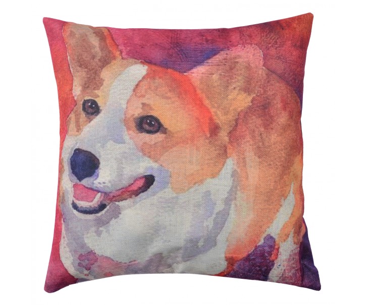 Povlak na polštář s motivem velškorgiho Psi - 43*43 cm Clayre & Eef