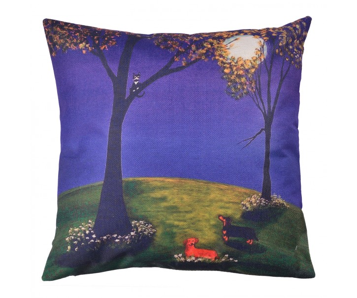 Povlak na polštář s noční krajinou a psy - 43*43 cm Clayre & Eef