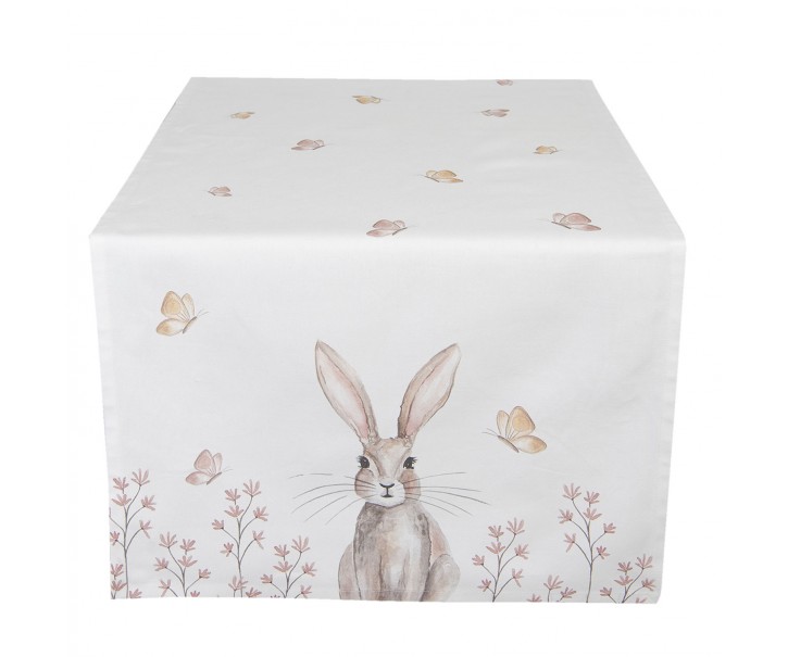 Bavlněný běhoun na stůl s motivem králíčků Rustic Easter Bunny - 50*140 cm Clayre & Eef