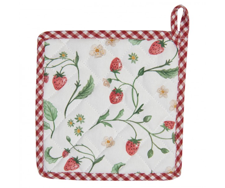 Bavlněná podložka pod hrnec s motivem jahod Wild Strawberries - 20*20 cm Clayre & Eef