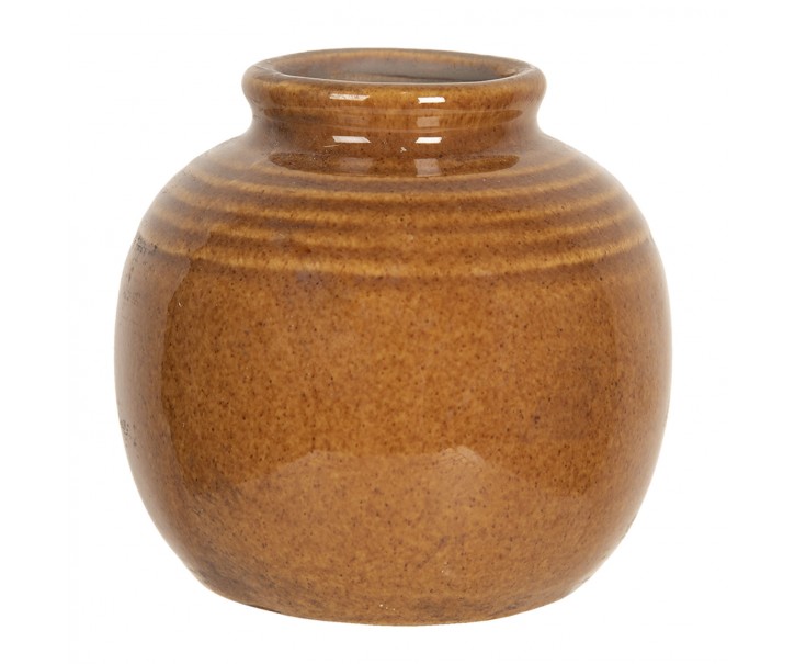 Hnědá glazurovaná váza - Ø 8*8 cm Clayre & Eef