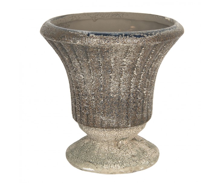 Hnědý keramický květináč s patinou v antickém stylu Tasse – Ø 13*13 cm Clayre & Eef