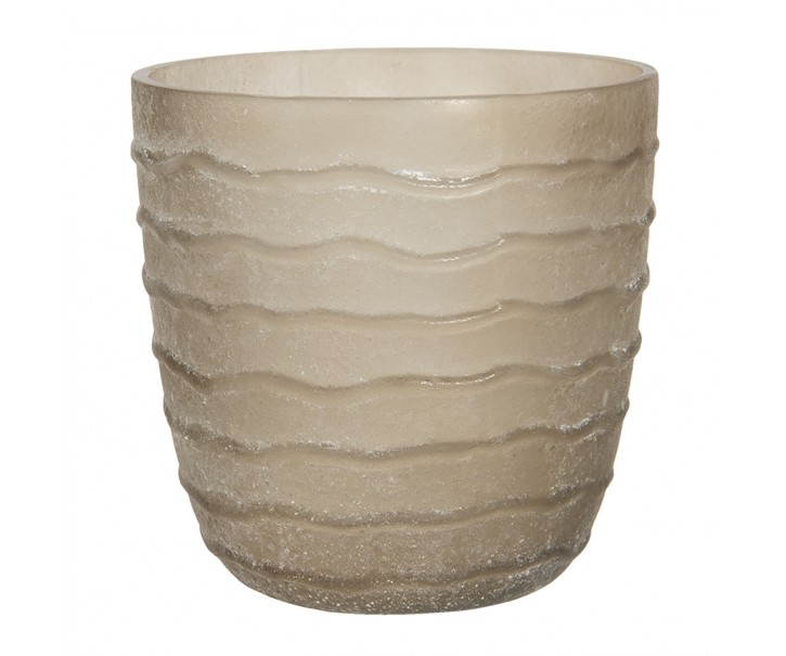 Béžový skleněný svícen na čajovou svíčku - Ø 13*13 cm Clayre & Eef