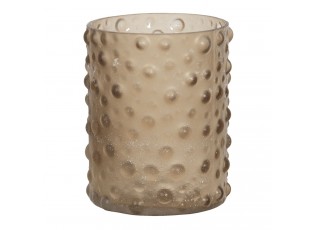 Světle hnědý skleněný svícen s bublinkami -Ø 11*8 cm