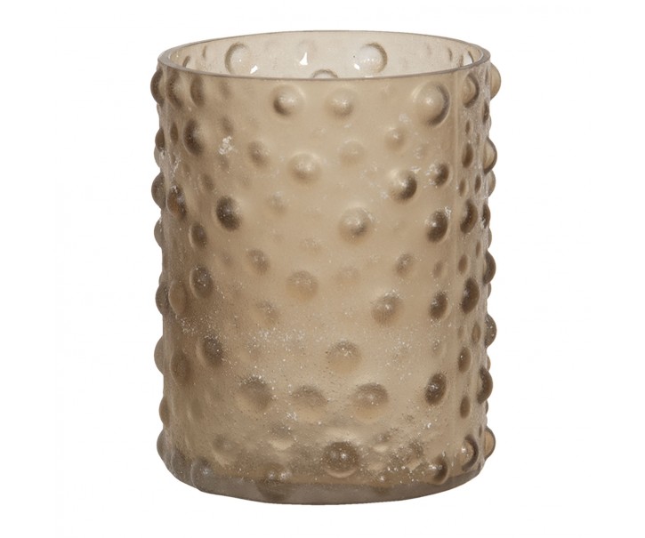 Světle hnědý skleněný svícen s bublinkami -Ø 11*8 cm Clayre & Eef