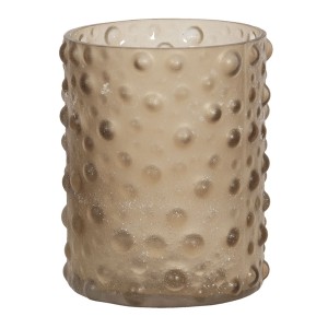 Světle hnědý skleněný svícen s bublinkami -Ø 11*8 cm