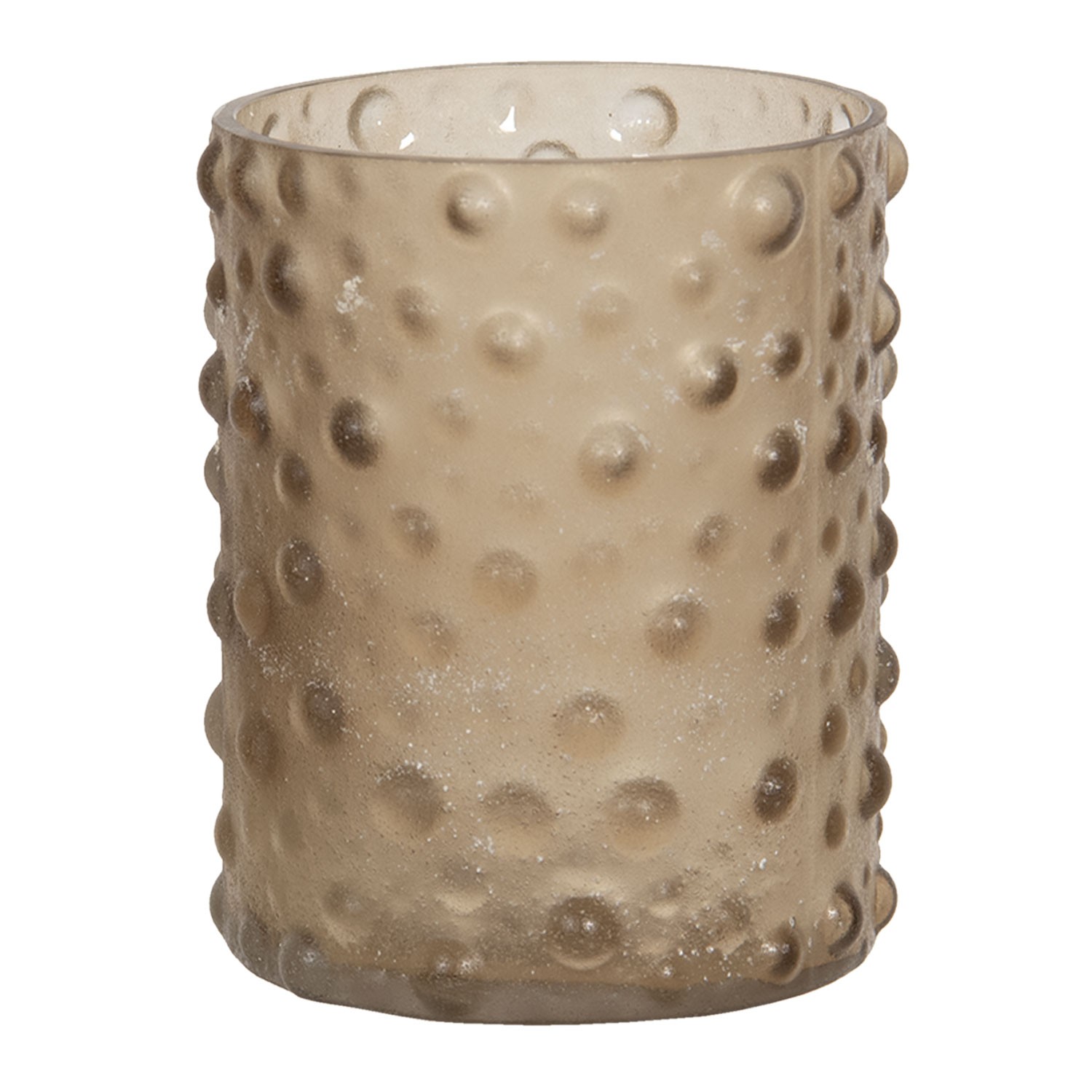 Světle hnědý skleněný svícen s bublinkami -Ø 11*8 cm Clayre & Eef Světle hnědý skleněný svícen s bublinkami -Ø 11*8 cm Clayre & Eef