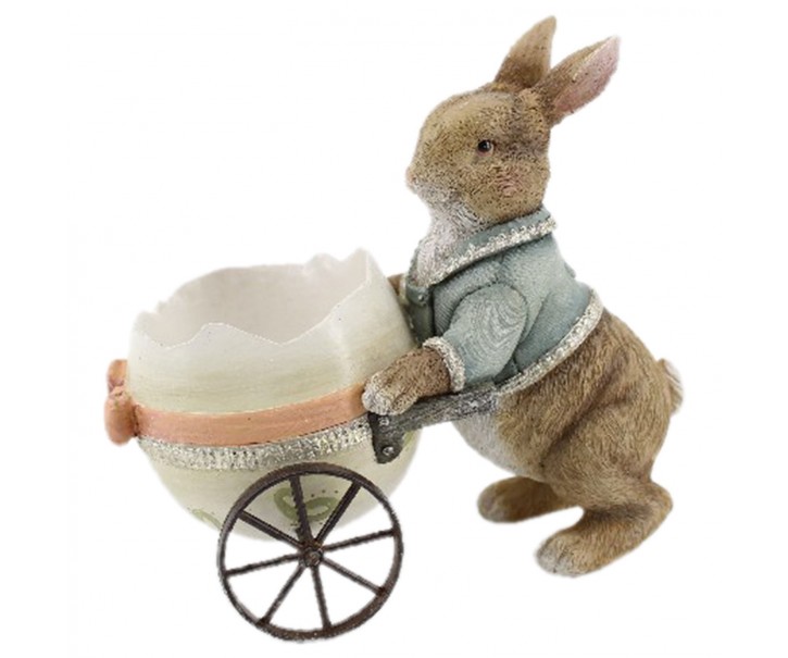 Dekorace králík s vozíkem ze skořápky - 16*9*14 cm Clayre & Eef