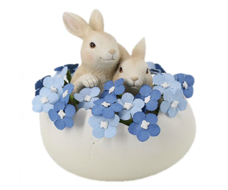 Dekorace králíčků ve skořápce s květy - 14*10*14 cm Clayre & Eef