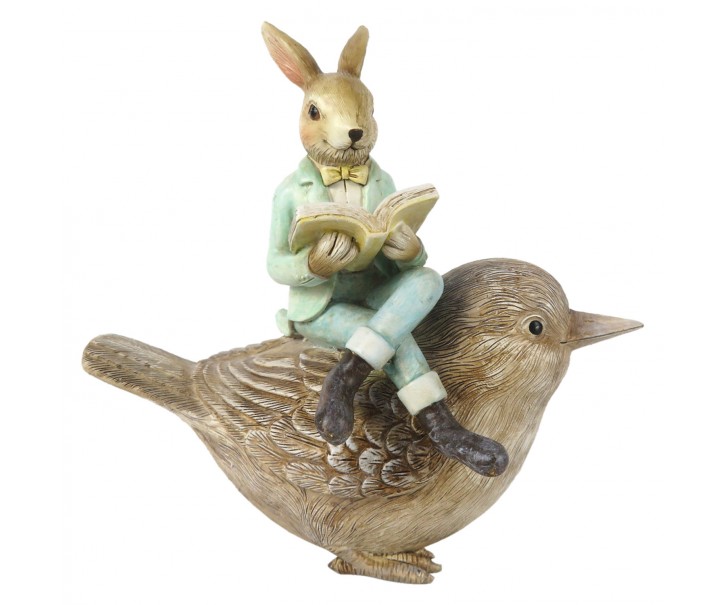 Dekorace králík s knihou na ptáčkovi - 18*10*17 cm Clayre & Eef