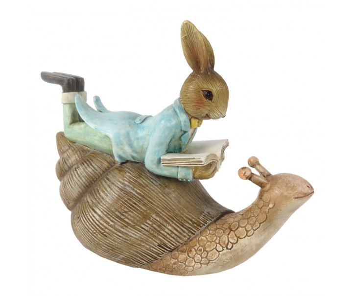 Dekorace ležící králík s knihou na šnekovi - 16*8*14 cm Clayre & Eef