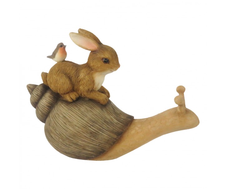Dekorace ležící králík s ptáčkem na šnekovi - 15*6*11 cm Clayre & Eef