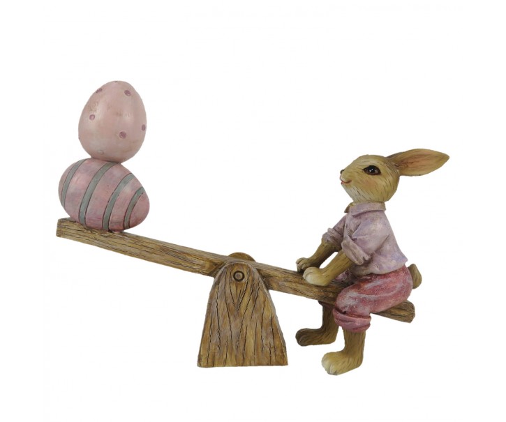 Velikonoční dekorace králíčka s vajíčky na houpačce - 16*3*12 cm Clayre & Eef