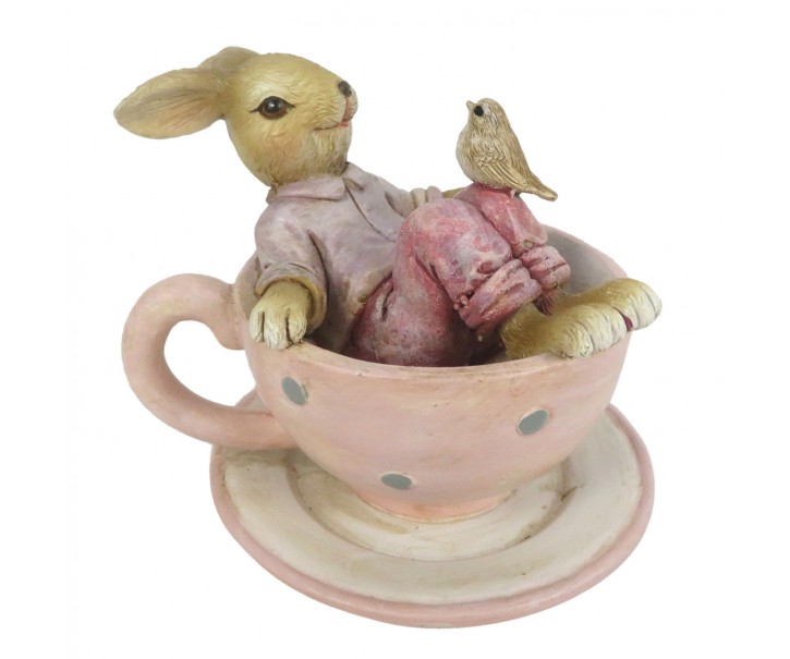 Dekorace králíka sedícího v čajovém šálku - 10*8*8 cm Clayre & Eef
