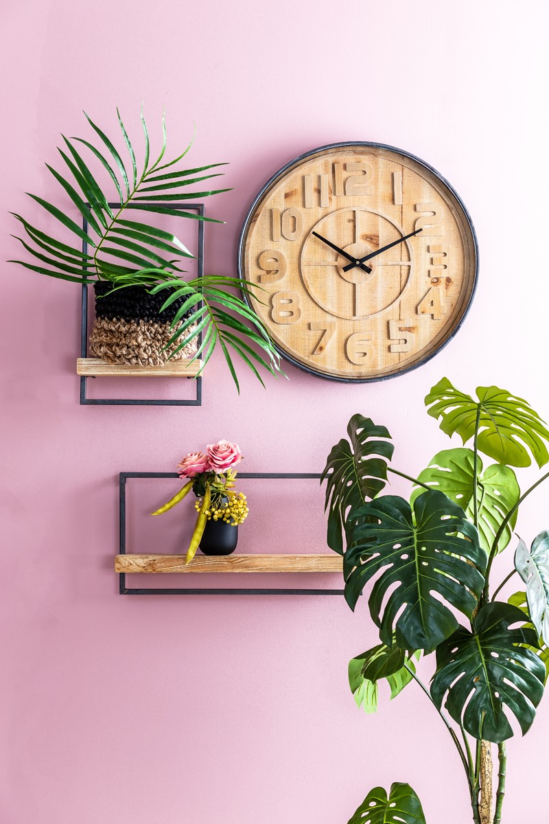 Dřevěné nástěnné hodiny s kovovým rámem Logan - Ø 60*6cm Light & Living Dřevěné nástěnné hodiny s kovovým rámem Logan - Ø 60*6cm Light & Living