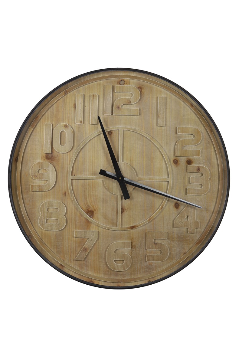 Dřevěné nástěnné hodiny s kovovým rámem Logan - Ø 80*6cm Light & Living Dřevěné nástěnné hodiny s kovovým rámem Logan - Ø 80*6cm Light & Living