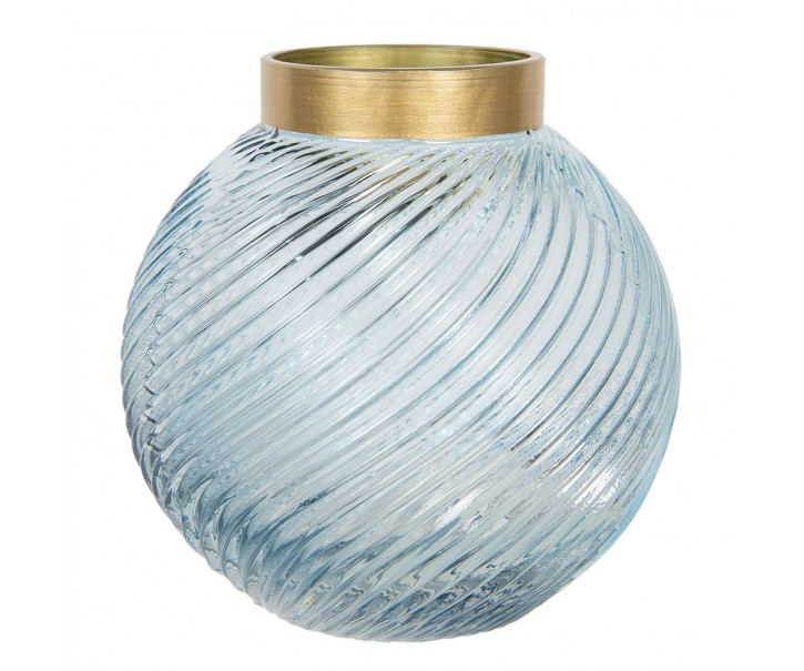 Modrá skleněná váza se zlatým hrdlem Goldina – Ø 19*19 cm Clayre & Eef