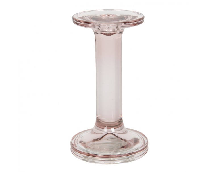 Růžový skleněný svícen Brinnes - Ø 9*16 cm Clayre & Eef