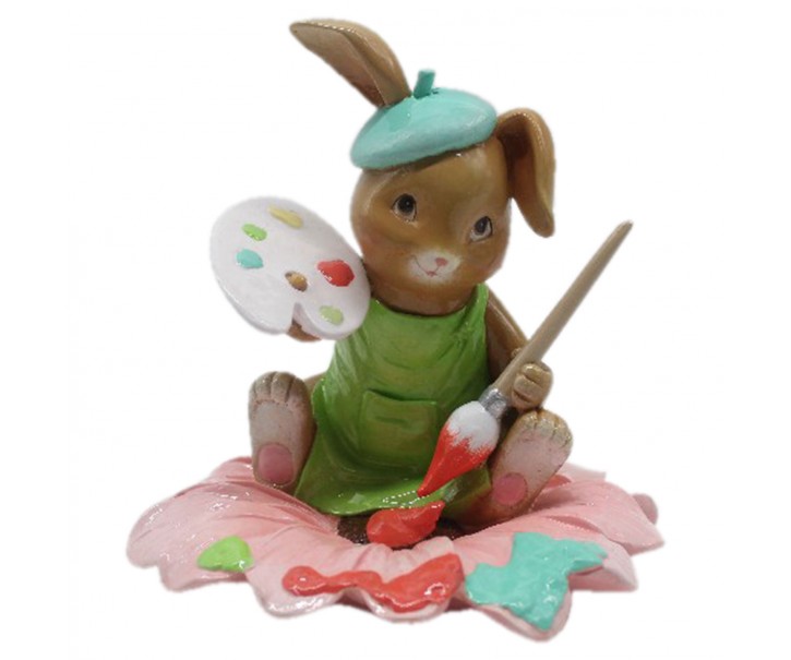 Velikonoční dekorace Králík malující květinu - 15*15*15 cm Clayre & Eef