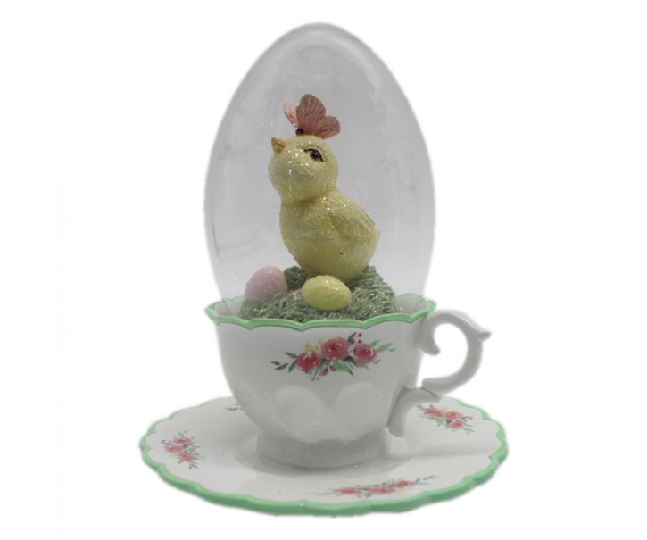 Velikonoční dekorace Kuře ve skleněném vajíčku - 12*15 cm Clayre & Eef