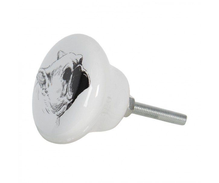 Keramická úchytka na nábytek s motivem mopse – Ø 4*2 cm Clayre & Eef