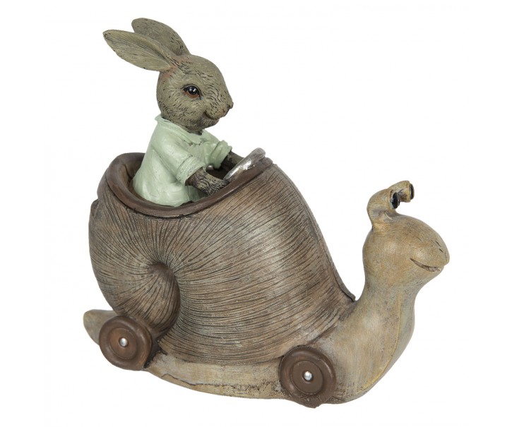 Kasička v designu králíka jedoucího na šnekovi - 15*7*13 cm Clayre & Eef