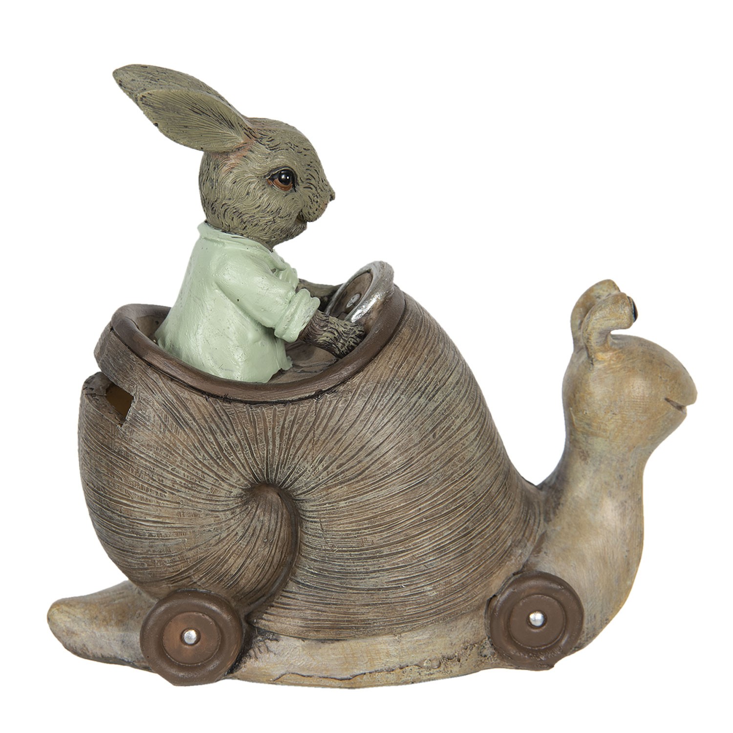 Kasička v designu králíka jedoucího na šnekovi - 15*7*13 cm Clayre & Eef Kasička v designu králíka jedoucího na šnekovi - 15*7*13 cm Clayre & Eef