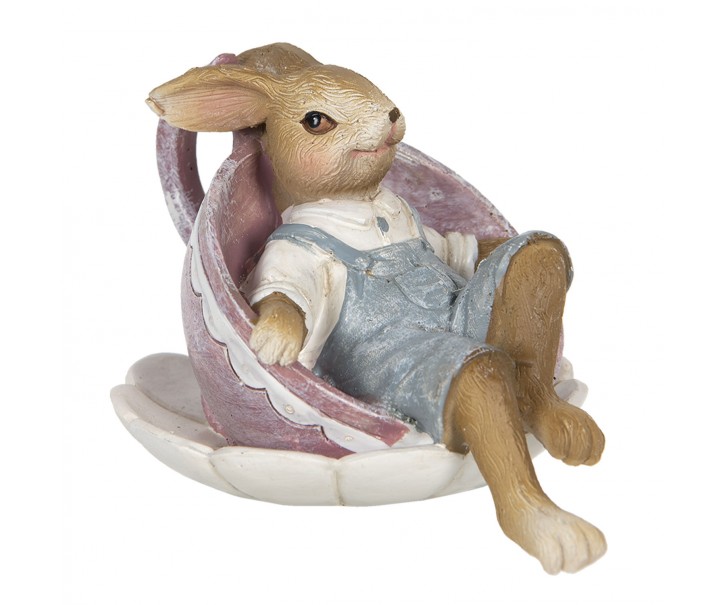 Dekorace králíčka odpočívajícího v šálku - 11*8*7 cm Clayre & Eef