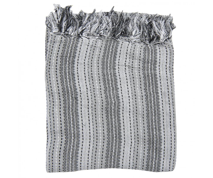 Šedý pruhovaný pléd z bavlny s třásněmi Verifié - 125*150 cm Clayre & Eef