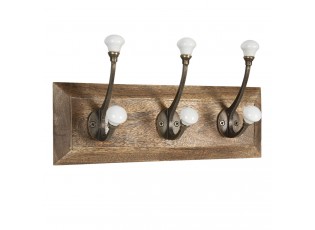 Dřevěný nástěnný věšák s krémovými knopkami Isabelle - 30*8*10 cm