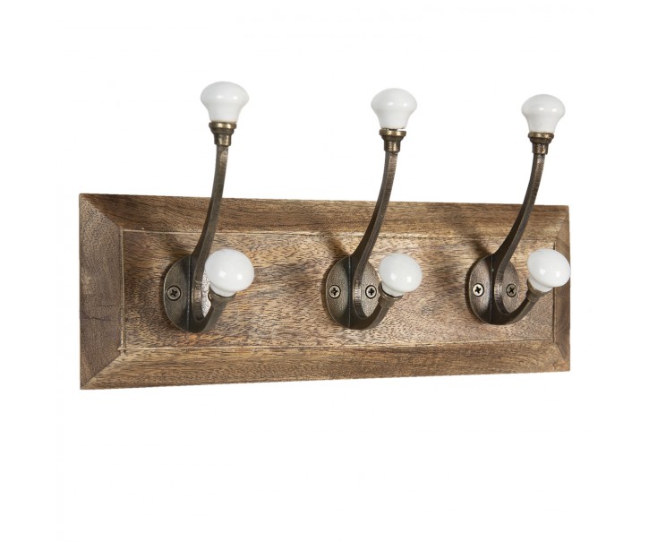 Dřevěný nástěnný věšák s bílými knopkami Isabelle - 30*8*10 cm Clayre & Eef