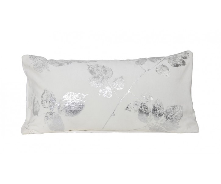 Sametový bílý polštář se stříbrnými listy Leave - 60*30 cm Light & Living