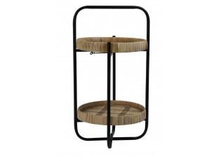 Černý kovový 2 patrový etažér s bambusovými podnosy Lorena - Ø 33*60cm