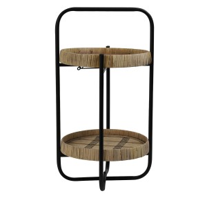 Černý kovový 2 patrový etažér s bambusovými podnosy Lorena - 33*60*45cm