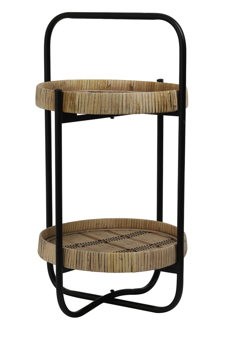 Černý kovový 2 patrový etažér s bambusovými podnosy Lorena - Ø 33*60cm Light & Living Černý kovový 2 patrový etažér s bambusovými podnosy Lorena - Ø 33*60cm Light & Living
