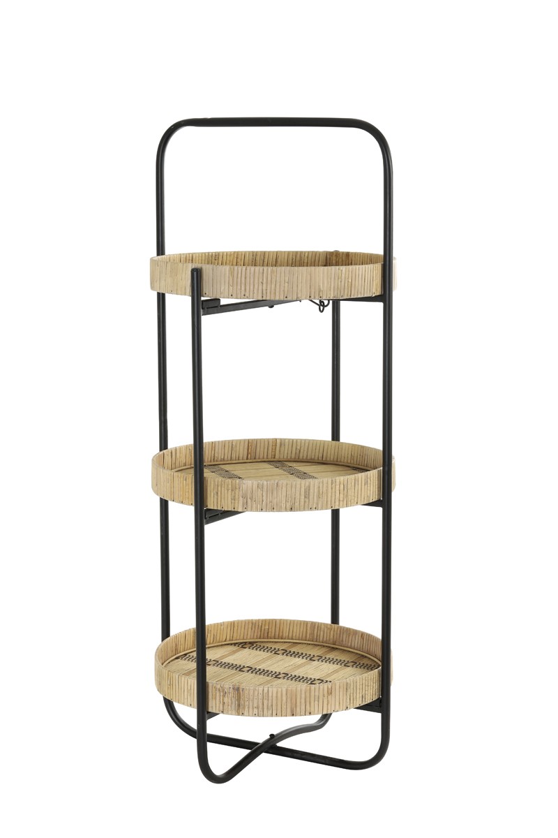Černý kovový 2 patrový etažér s bambusovými podnosy Lorena - Ø 37*89cm Light & Living Černý kovový 2 patrový etažér s bambusovými podnosy Lorena - Ø 37*89cm Light & Living