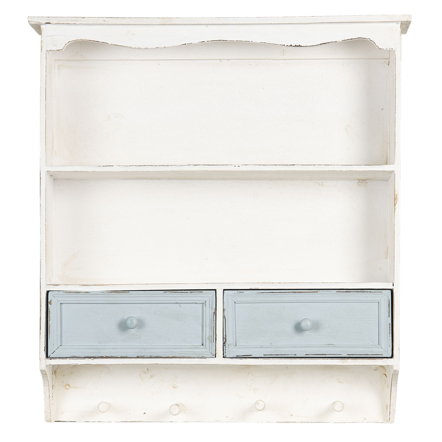 Bílá vintage nástěnná polička s modrými šuplíčky - 56*13*60 cm