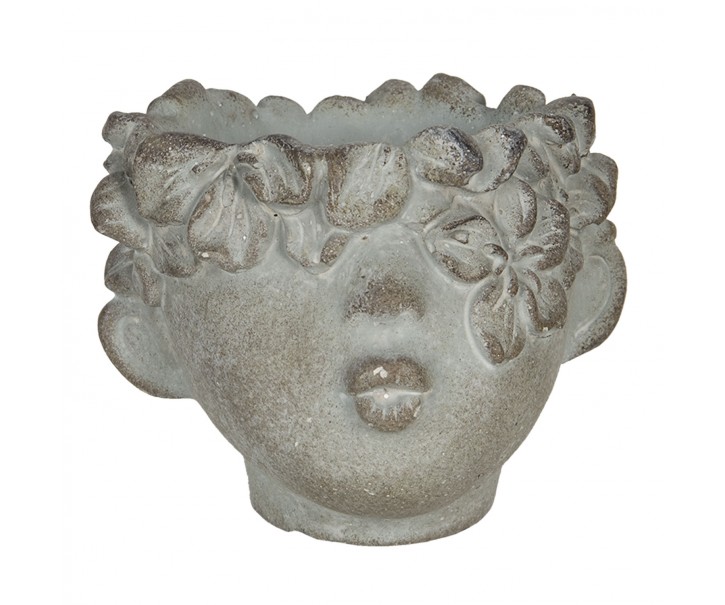 Cementový květináč ve tvaru hlavy s květinami Tete - 12*10*9 cm Clayre & Eef