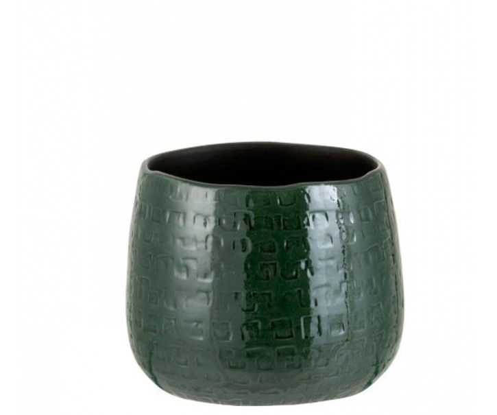 Tmavě zelený vzorovaný obal na květináč Seraphine M - Ø16*14 cm J-Line by Jolipa