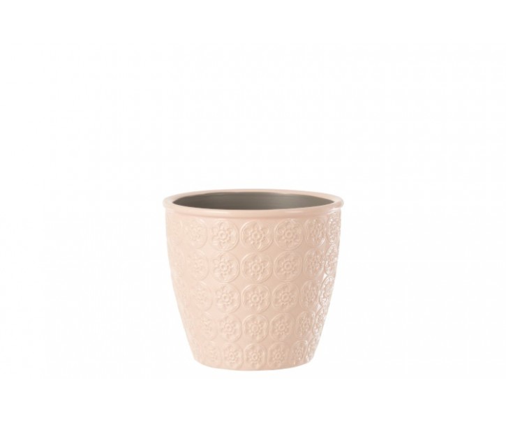 Růžový vzorovaný obal na květináč s květy Blossom S - Ø12*11 cm J-Line by Jolipa