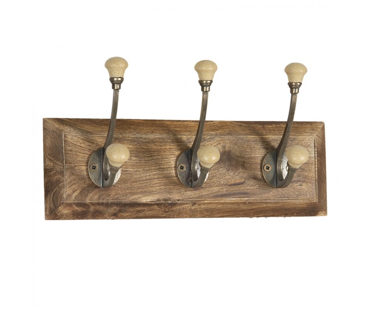 Dřevěný věšák s béžovými knopkami - 30*7*10 cm