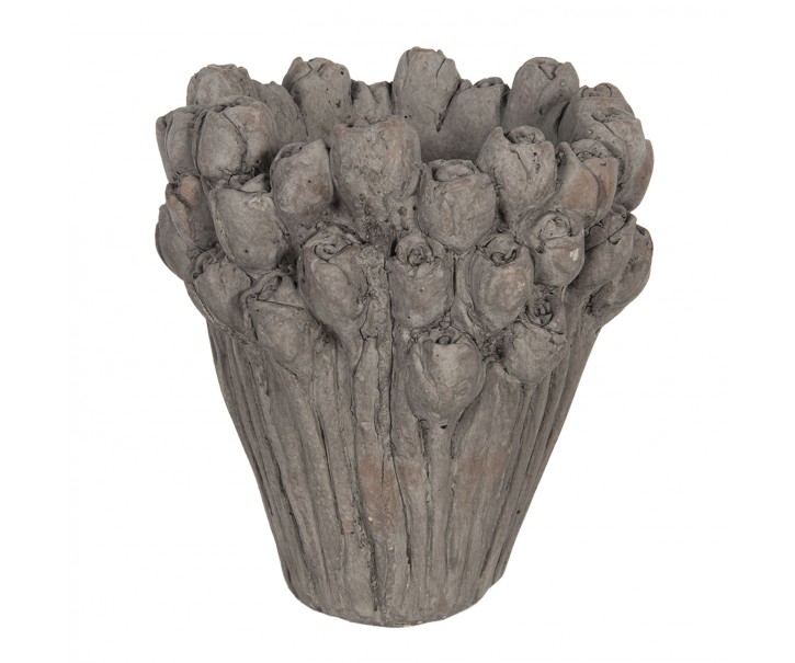 Velký cementový květináč s dekoracemi růží Rhode – Ø 23*25 cm Clayre & Eef