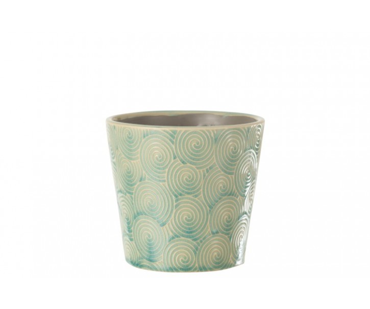 Tyrkysový vzorovaný obal na květináč Spiral M - Ø15*14 cm J-Line by Jolipa