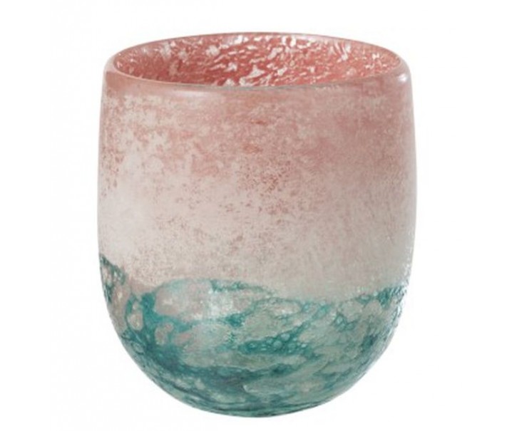 Tyrkysovo - růžový skleněný svícen / váza Blush L - Ø14*15 cm J-Line by Jolipa