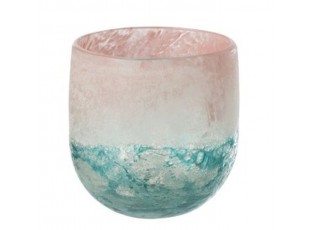 Tyrkysovo - růžový skleněný svícen Blush S - Ø11*11 cm