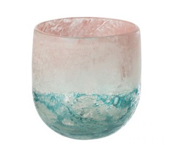 Tyrkysovo - růžový skleněný svícen Blush S - Ø11*11 cm J-Line by Jolipa