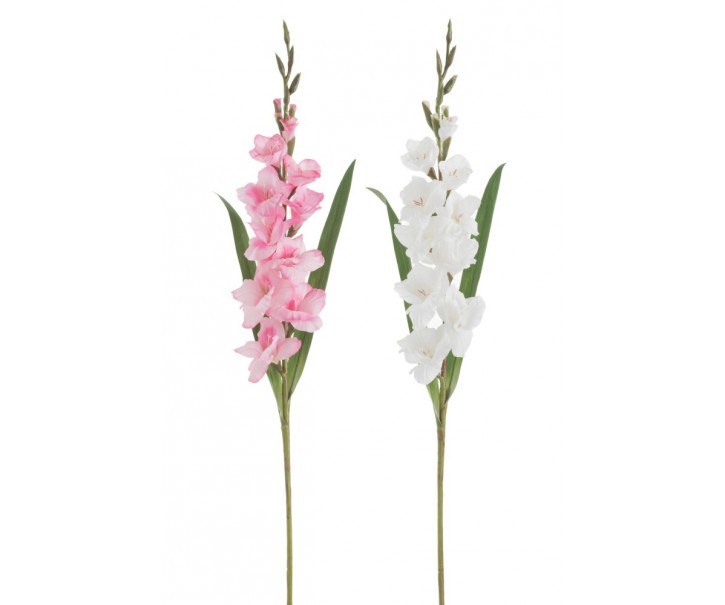 2ks bílá a růžová umělá květina gladiol / mečík - 12*102 cm J-Line by Jolipa