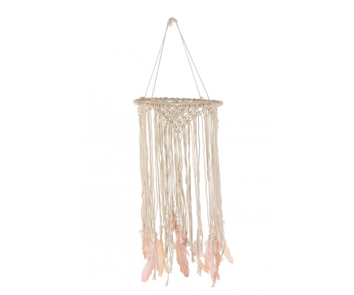Přírodní lapač snů s růžovými peříčky Feathers - Ø 30*90cm J-Line by Jolipa